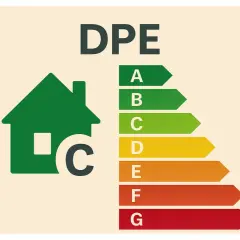 DPE : une maison verte avec une étiquette énergie indiquant la classe C.