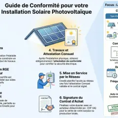 Guide pour l'installation solaire photovoltaïque, incluant les étapes, les formulaires Cerfa (ute c15-712-1) et la composition du dossier.