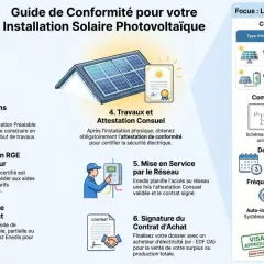 Guide pour l'installation solaire photovoltaïque, étapes clés et documents nécessaires. Ce guide assure la défense consommateur panneaux photovoltaïques.