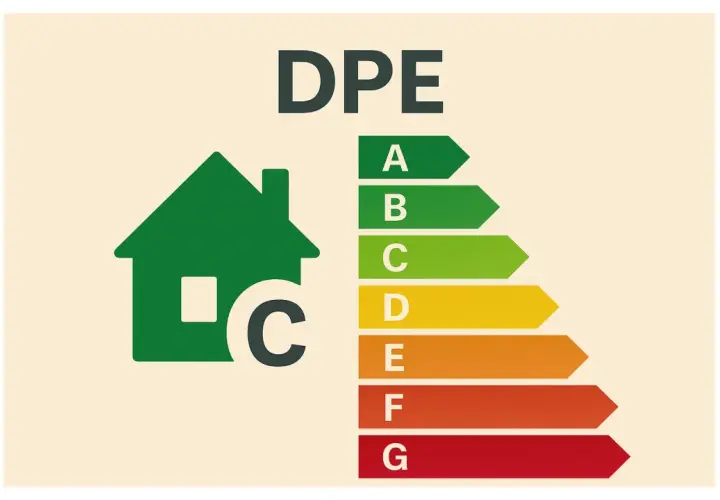 DPE : une maison verte avec une étiquette énergie indiquant la classe C.