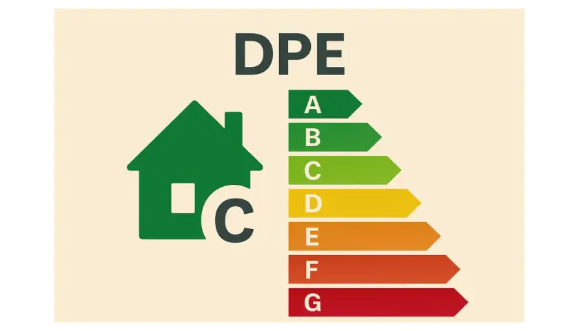 DPE : une maison verte avec une étiquette énergie indiquant la classe C.